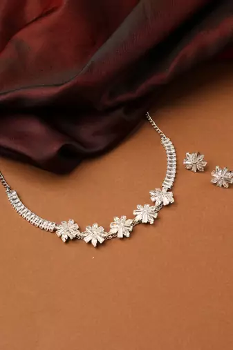 American Diamond Choker Set with Flower Pendant