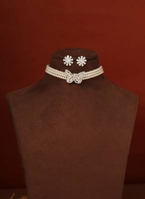 Pearl Choker with American Diamond Butterfly Pendant 2