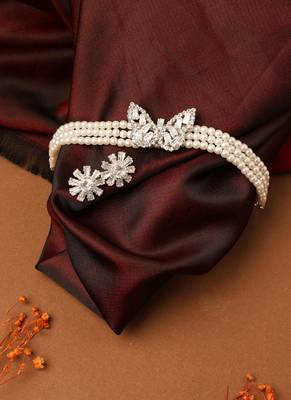 Pearl Choker with American Diamond Butterfly Pendant 3
