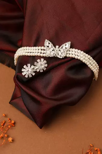 Pearl Choker with American Diamond Butterfly Pendant