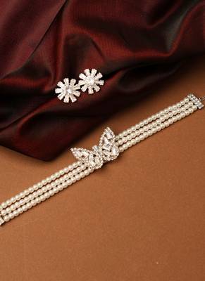 Pearl Choker with American Diamond Butterfly Pendant 1