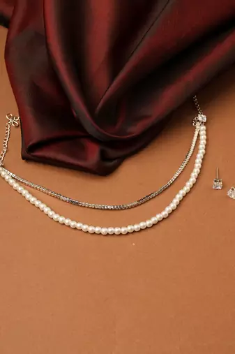 Pearl and American Diamond Necklace