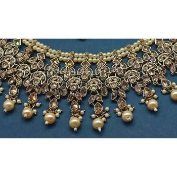 Indian bollywood bridal gold plated kundan ad cz stones necklace jewellery set 2