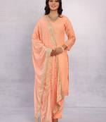 Peach Orange Ramzan Special Fancy Chanderi Suit with Stitched Pant & Embroidered Dupatta  (Set of 3)