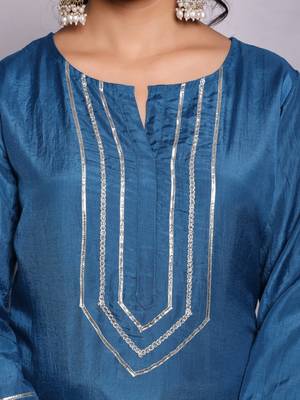 Elegant Blue Silk Kurta Set with Embroidered Dupatta - Perfect for Festive Occasions (Set of 3) 2