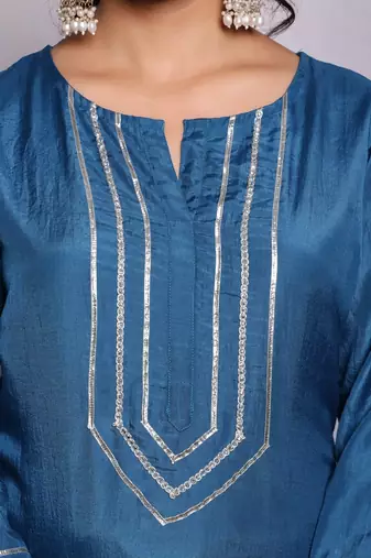 Elegant Blue Silk Kurta Set with Embroidered Dupatta - Perfect for Festive Occasions (Set of 3)