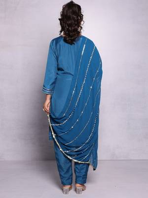 Elegant Blue Silk Kurta Set with Embroidered Dupatta - Perfect for Festive Occasions (Set of 3) 3