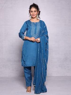 Elegant Blue Silk Kurta Set with Embroidered Dupatta - Perfect for Festive Occasions (Set of 3) 5