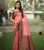 Women Pink Traditional Kanjivaram Soft Silk Zari Weaving With Rich Pallu Saree With Blouse For Women