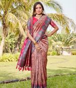 Women Pink Kanjivaram Soft Silk Zari Weaving With Rich Pallu Saree With Blouse For Women
