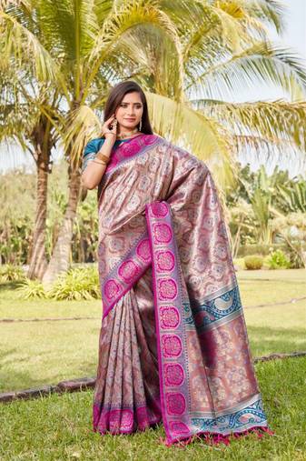Women Rani Pink Kanjivaram Soft Silk Zari Weaving With Rich Pallu Saree With Blouse For Women