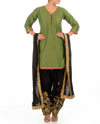 Olive Green Cotton Silk Kurta 1