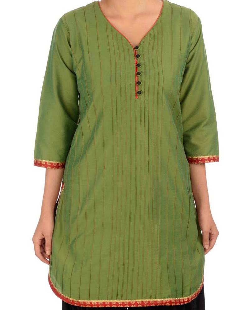 Olive Green Cotton Silk Kurta