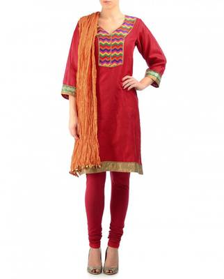 Red Cotton Silk Kurta 1