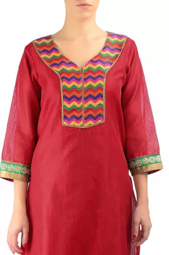 Red Cotton Silk Kurta