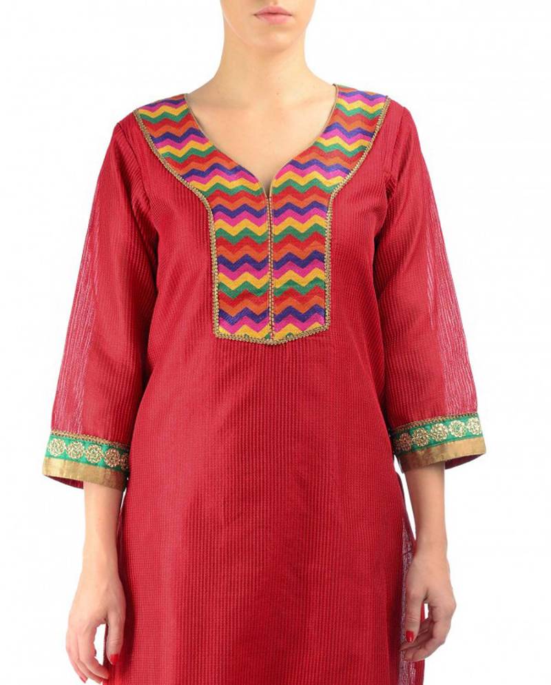 Red Cotton Silk Kurta