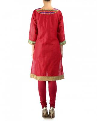 Red Cotton Silk Kurta 3