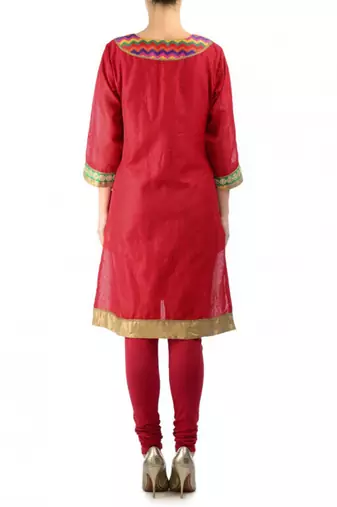 Red Cotton Silk Kurta