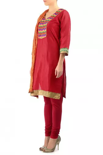 Red Cotton Silk Kurta