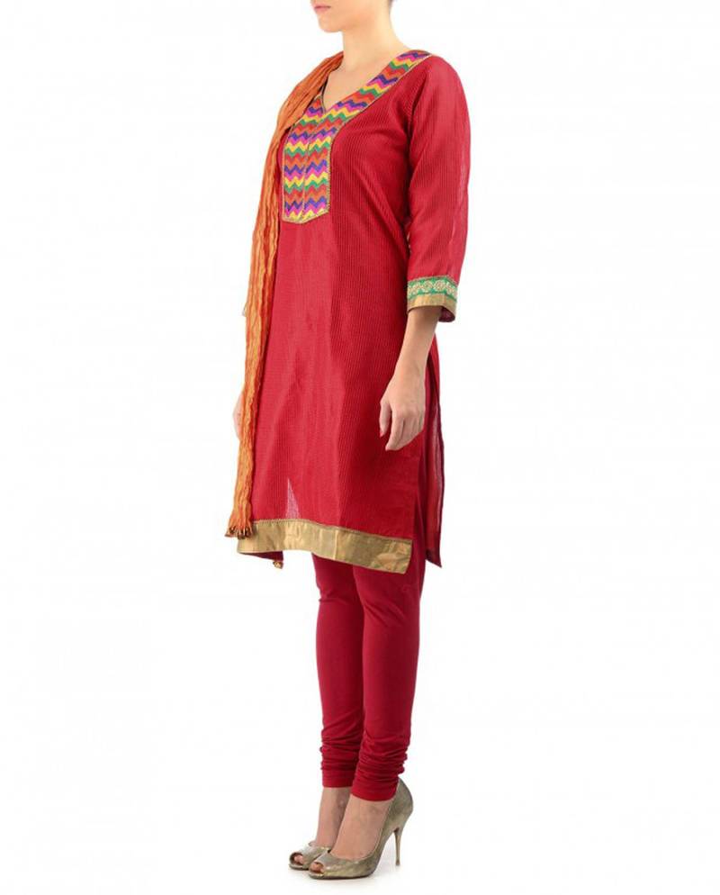 Red Cotton Silk Kurta