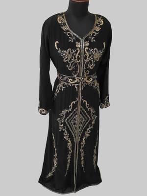 Black color Full Sleeves Handmade Moroccan Kaftan 3