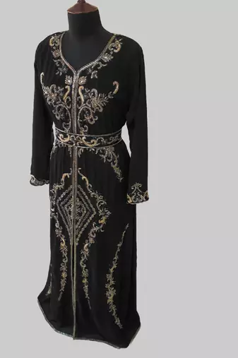 Black color Full Sleeves Handmade Moroccan Kaftan