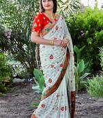 Women White Dola Silk Zari Weaving With Rich Pallu Saree With Blouse For Women