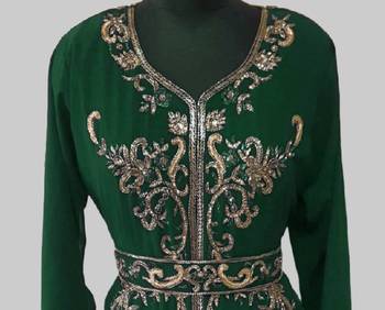 Dark Greencolor Full Sleeves Handmade Moroccan Kaftan 2