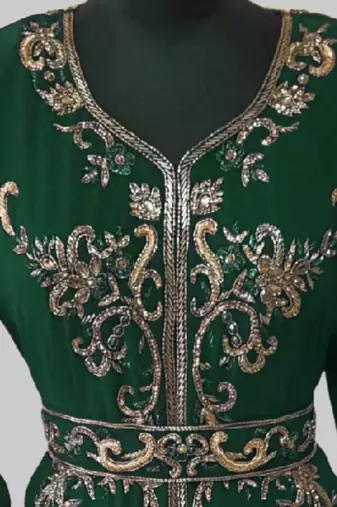 Dark Greencolor Full Sleeves Handmade Moroccan Kaftan