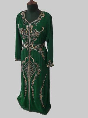 Dark Greencolor Full Sleeves Handmade Moroccan Kaftan 3