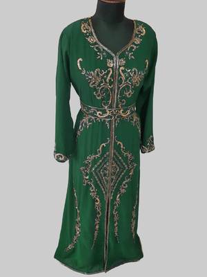 Dark Greencolor Full Sleeves Handmade Moroccan Kaftan 4