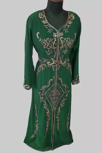 Dark Greencolor Full Sleeves Handmade Moroccan Kaftan