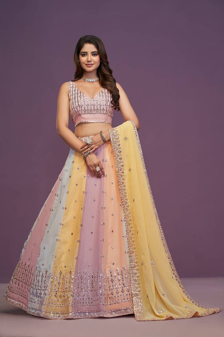 Amazing Multi Georgette Embroidered Lehenga Choli For Women 