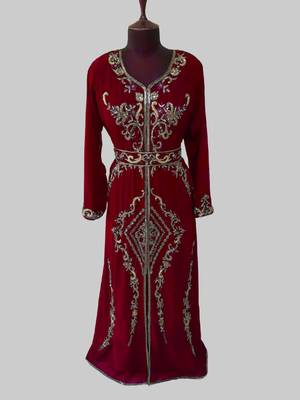 Maroon color Full Sleeves Handmade Moroccan Kaftan 1