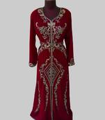 Maroon color luxurious Full Sleeves Handmade Moroccan Kaftan.