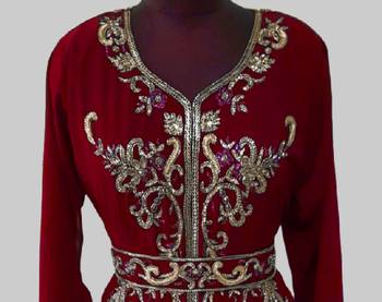 Maroon color Full Sleeves Handmade Moroccan Kaftan 2