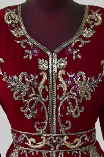 Maroon color Full Sleeves Handmade Moroccan Kaftan