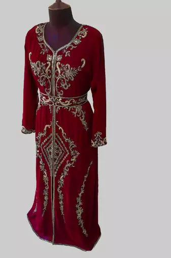 Maroon color Full Sleeves Handmade Moroccan Kaftan
