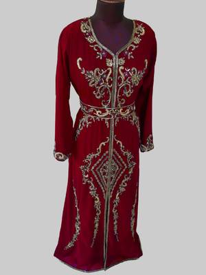 Maroon color Full Sleeves Handmade Moroccan Kaftan 4