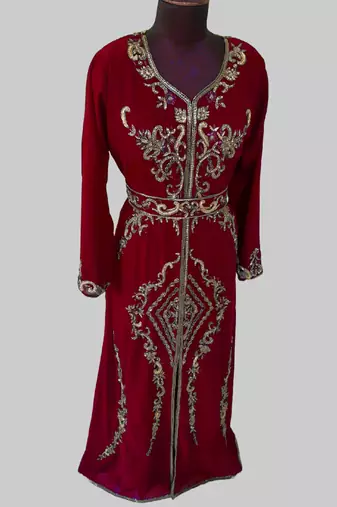 Maroon color Full Sleeves Handmade Moroccan Kaftan