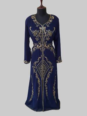 Navy Blue color Full Sleeves Handmade Moroccan Kaftan 1