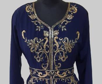 Navy Blue color Full Sleeves Handmade Moroccan Kaftan 2