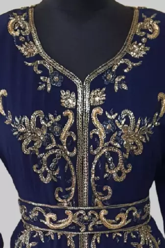 Navy Blue color Full Sleeves Handmade Moroccan Kaftan
