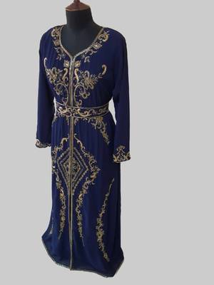 Navy Blue color Full Sleeves Handmade Moroccan Kaftan 3