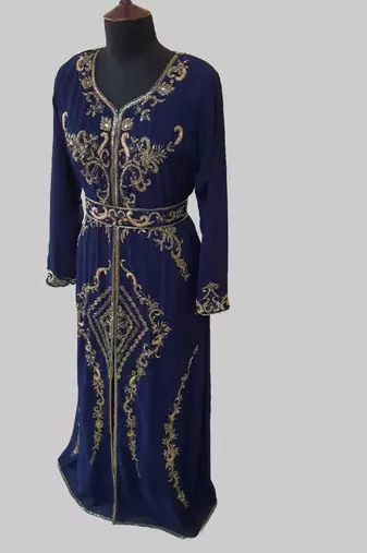 Navy Blue color Full Sleeves Handmade Moroccan Kaftan