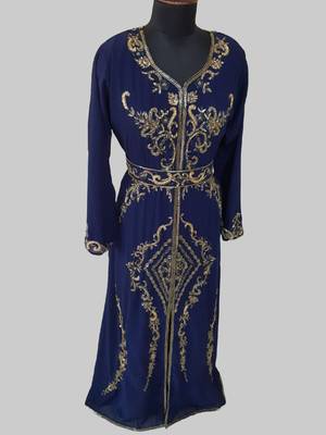 Navy Blue color Full Sleeves Handmade Moroccan Kaftan 4