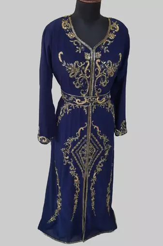 Navy Blue color Full Sleeves Handmade Moroccan Kaftan