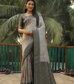 Women Grey Faux Kanjivaram Soft Silk Zari Weaving With Rich Pallu Saree With Blouse For Women