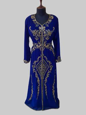 Royal Blue color Full Sleeves Handmade Moroccan Kaftan  1