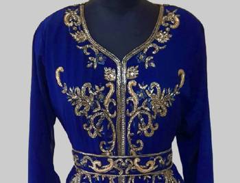Royal Blue color Full Sleeves Handmade Moroccan Kaftan  2